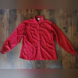 Vintage Notations Red Button Down Shirt with Polka Dots Women's Petite Size 4